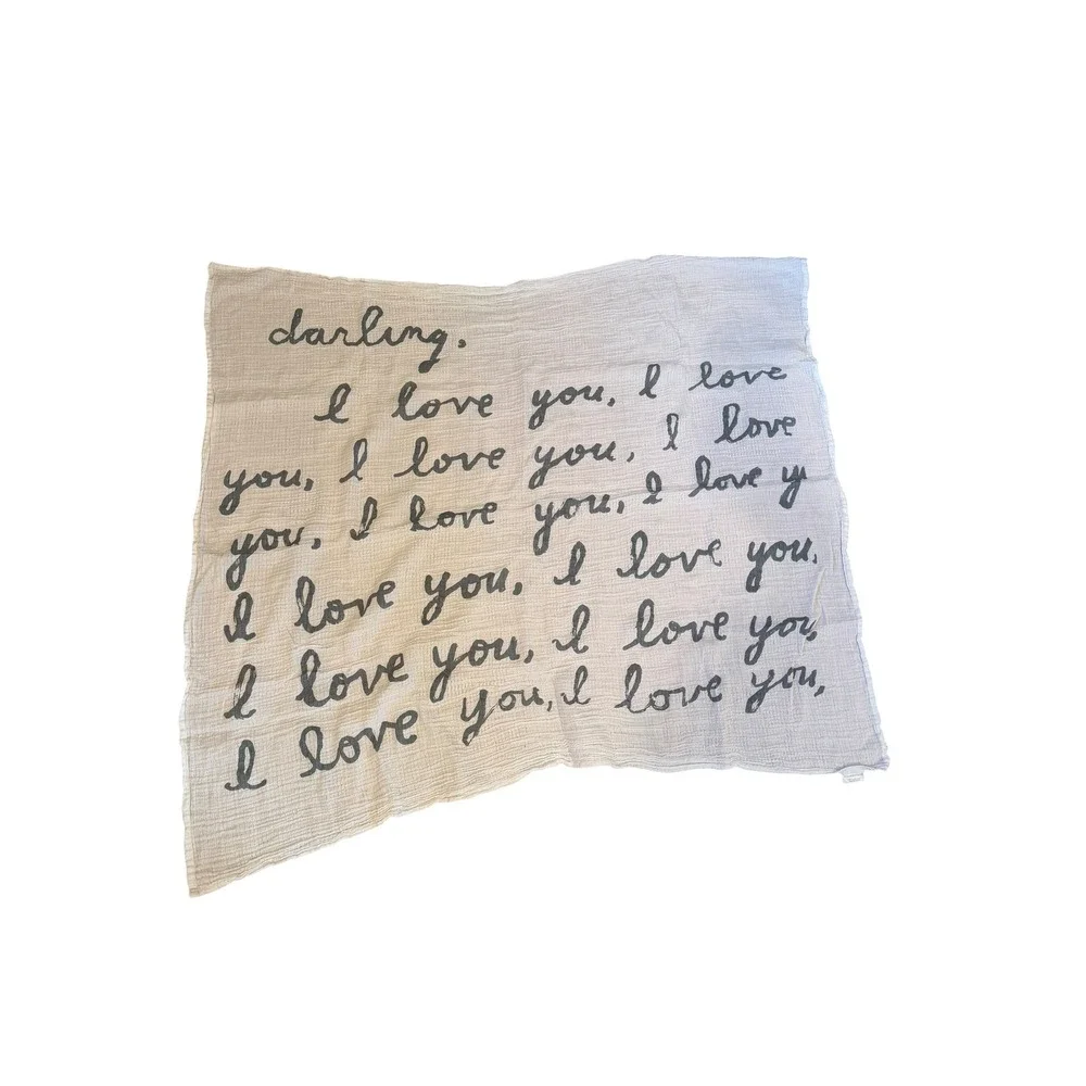Sugarboo&Co Darling I Love You Organic Cotton Muslin Swaddle Blanket White GraY